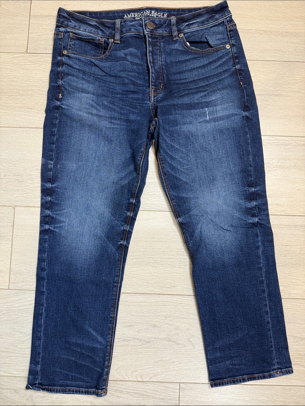 American Eagle Dark Wash Stretch Denim Tomgirl Jeans Size 12 Short EUC